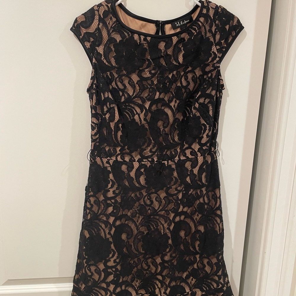SL Fashions Black and Beige Lace Dress